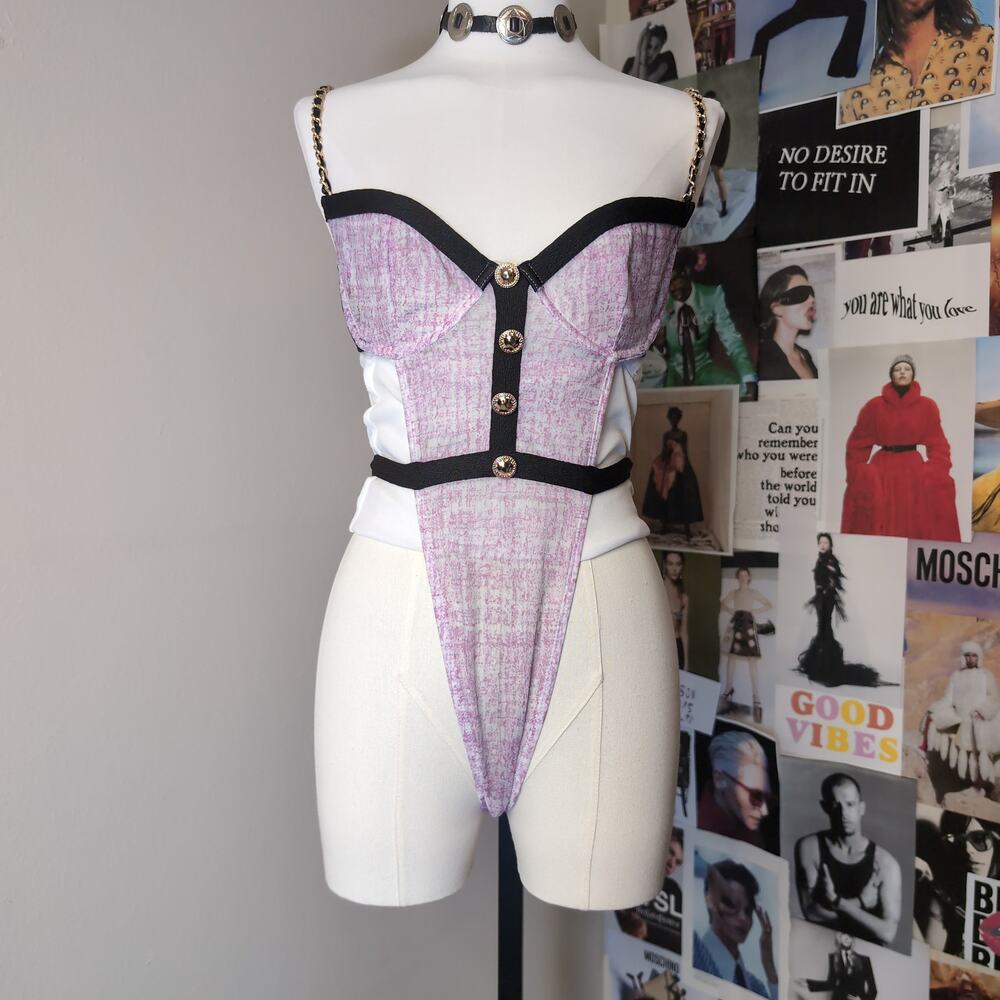 Pink Glam Teddy Lingerie with Gold Buttons